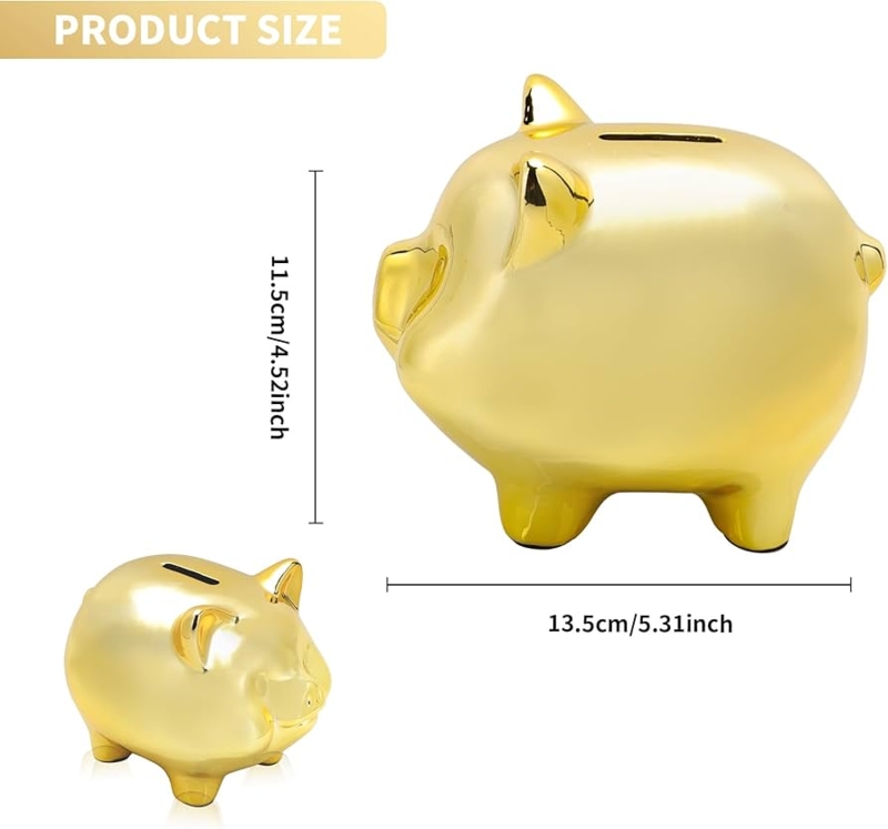 Piggy Bank Polished Metallic Finish Minimalist Shape Ceramic Glaze