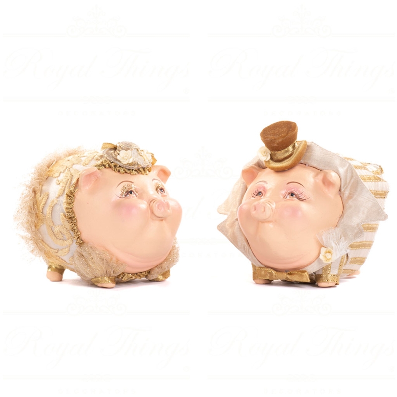 Piggy Bank Set Of Two Winged Figure Cream Gold Polka Dot Pattern