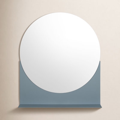 Pill Shaped Wall Mirror with integrated light wood shelves