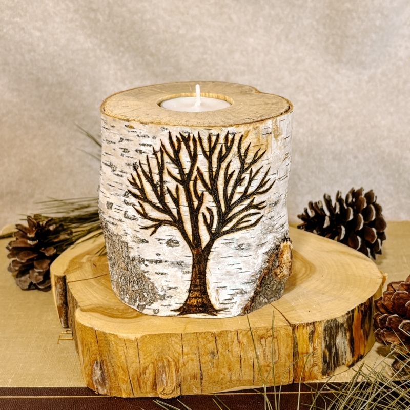 Pillar Candle Birch Bark Wrap Organic Texture Rustic Woodland Decor