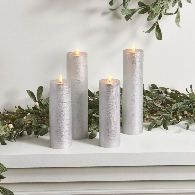 Pillar Candle, Distressed Silver Finish, Flameless LED