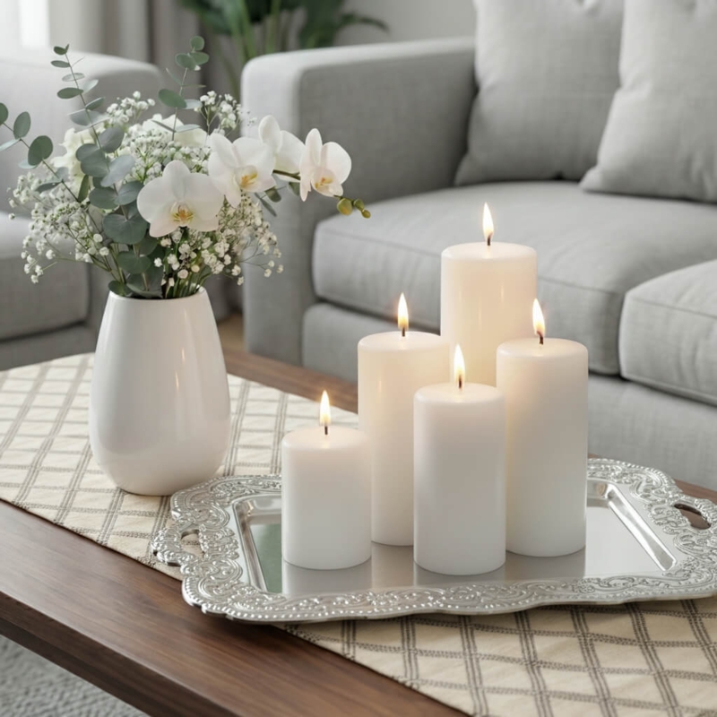 Pillar Candle Glass Sleeve Holder, Book Stack Pedestal Coastal