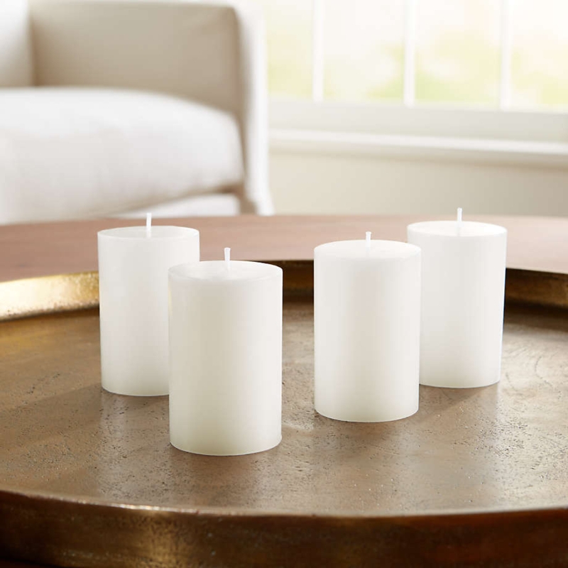 Pillar Candle Grouping: Set of Four Smooth Off-White Wax Cylinders