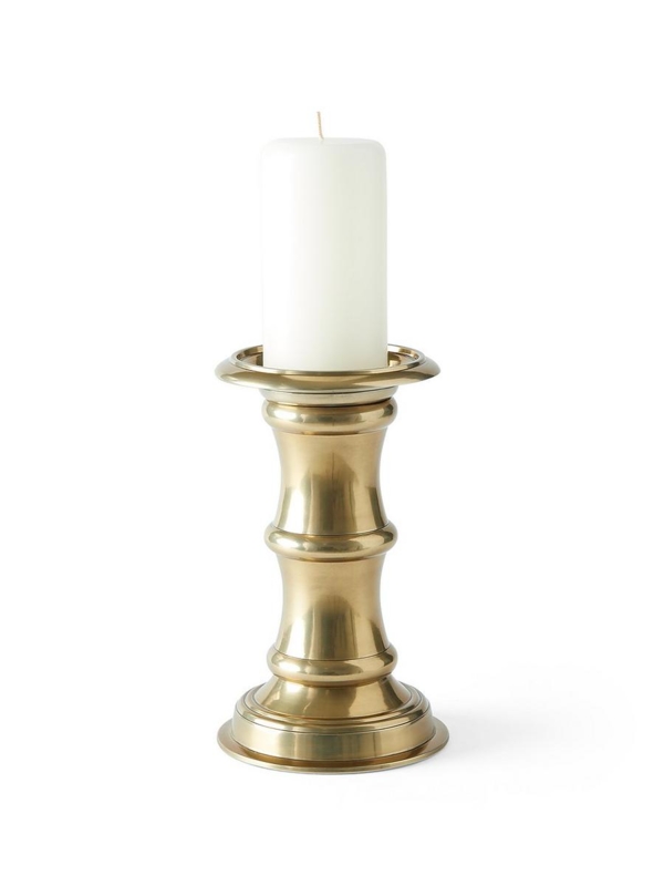 Pillar Candle Holder Bamboo Motif Tiered Base Polished Finish