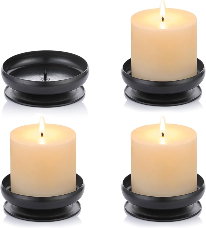Pillar Candle Holder Central Spike, Matte Black Pedestal Plates.