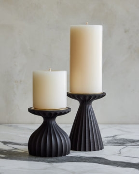 Pillar Candle Holder Dark Wash Finish Vertical Fluting Wood Stand