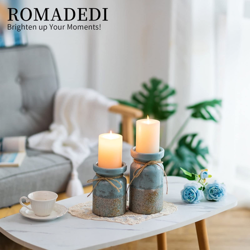 Pillar Candle Holder Drift Bottle Design Distressed Two Tone
