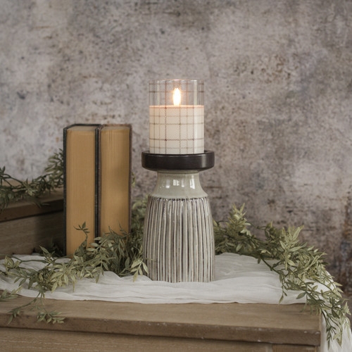Pillar Candle Holder Rustic Distressed Turned Spindle