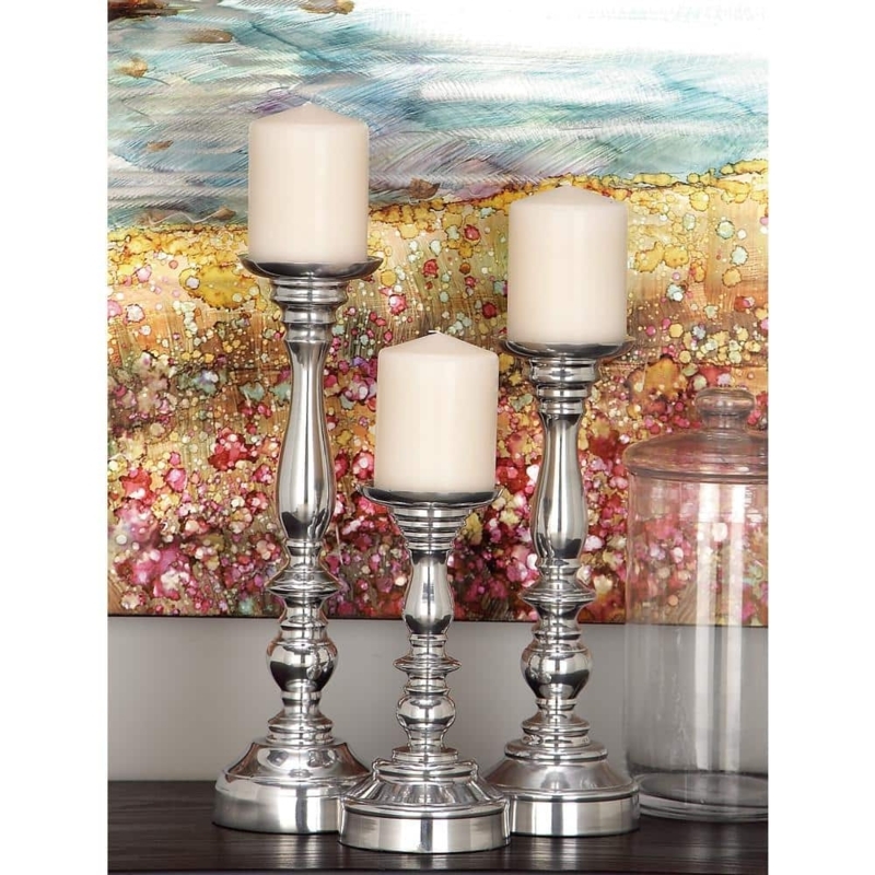 Pillar Candle Holder Set Aluminum Pitted Texture Graduated Industrial