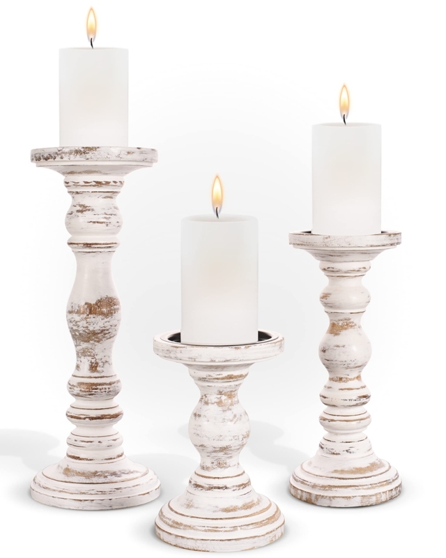 Pillar Candle Holder Set, Distressed Finish Spindle Silhouette, Tiered Set
