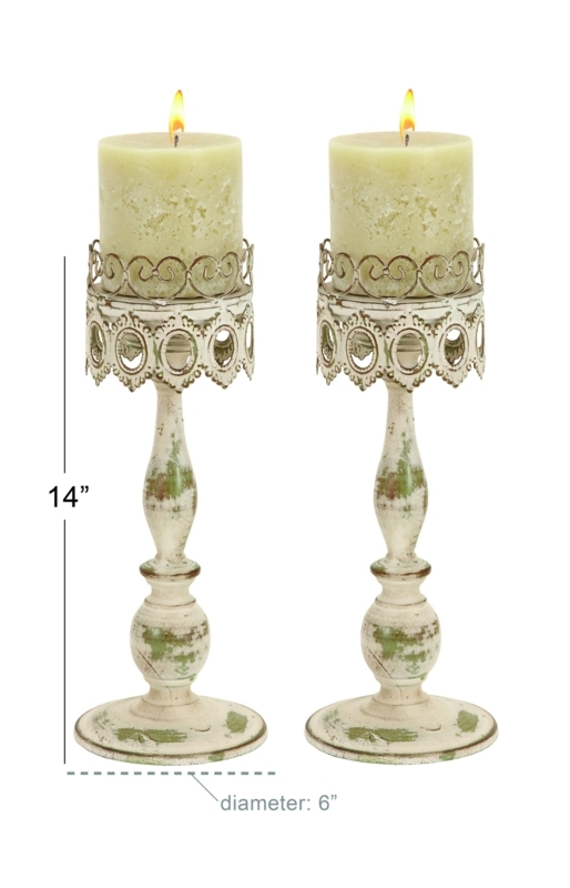 Pillar Candle Holder Set Metal Faceted Stem Architectural