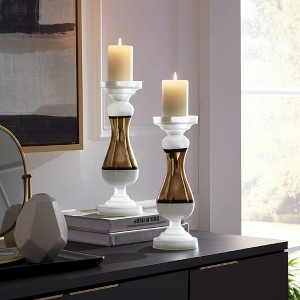 Pillar Candle Holder Tall Ribbed Glass Opaque White Decor