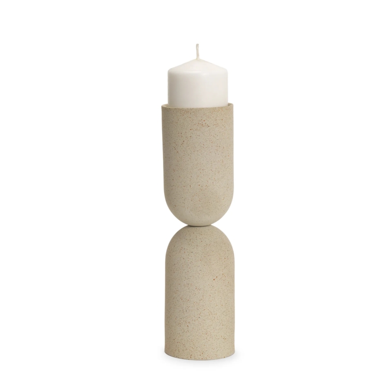 Pillar Candle Holder Tall Slender Silhouette Distressed Metal