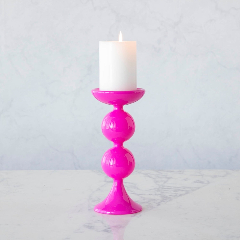 Pillar Candle Holder with Turned Wood Silhouette in Matte Plum