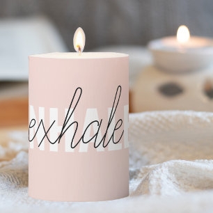 Pillar Candle Pastel Pink Quote Candle with Wood Slice Base