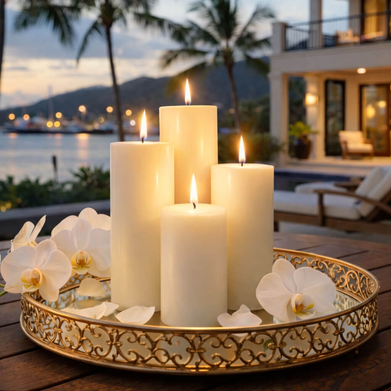 Pillar Candle, Set of Six Ivory Wax, Matte Finish