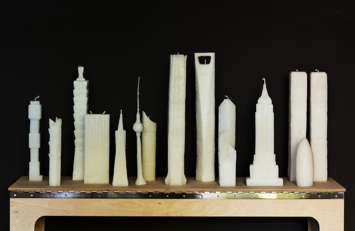 Pillar Candle Skyscraper Silhouette Architectural Form Wax Urban Decor