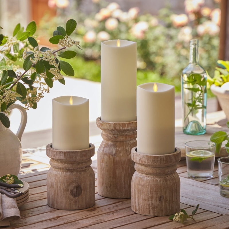 Pillar Candles: Ivory Flameless Trio with Realistic Melted Edge