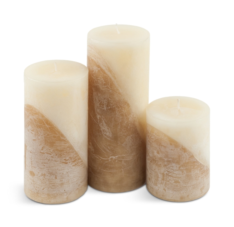 Pillar Candles Marbled Beige Diagonal Split Graduated Set of 3