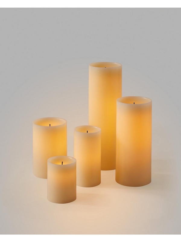 Pillar Candles with Warm Internal Glow, Ivory Staggered Height Set
