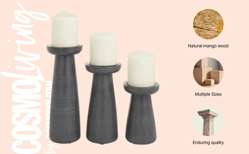 Pillar Holders Turned Wood Set Varying Heights Rustic Decor