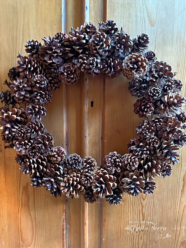 Pinecone Wreath with Green Sprigs and Berries Holiday Door Accent