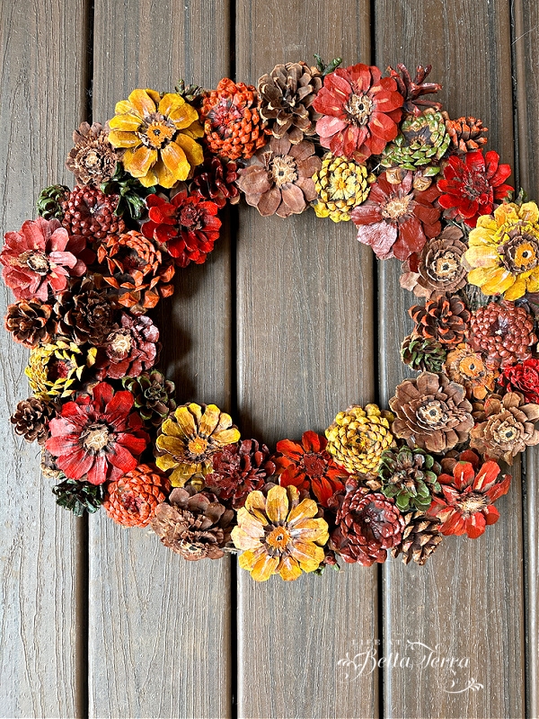 Pinecone Wreath with Patterned Ribbon Accent for Front Door Styling