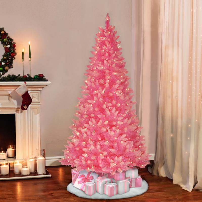 Pink Flocked Christmas Tree, Pre-lit Glam Holiday Decor