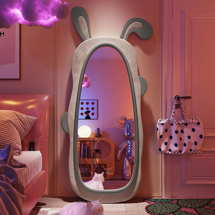 Pink Rabbit Floor Mirror, Whimsical Animal Silhouette Frame
