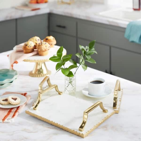 Pitted Texture Gold Ceramic Trays, Glam Gold Tray with Handles