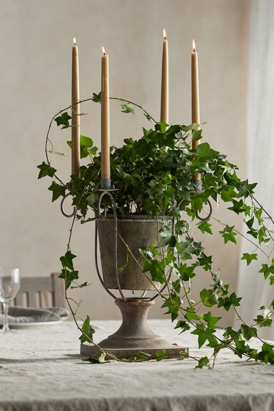 Plant Stand in Black Metal with Candelabra Silhouette & Branch Detail