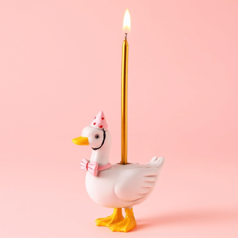 Playful Pink Goose Candle Holder Matte Finish Cake Accessory