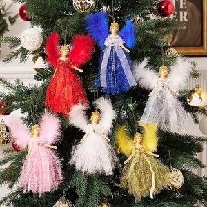 Plush Angel Christmas Tree Ornaments with Faux Fur Wings