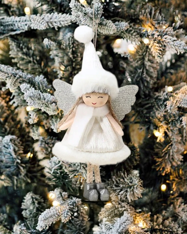 Plush Angel Ornament Tulle Skirt Star Pattern Whimsical Holiday Decor