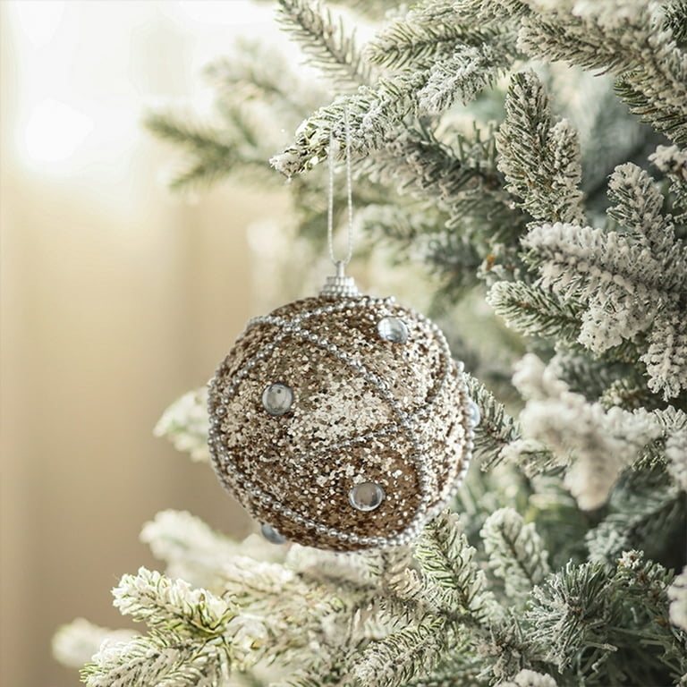 Plush Velvet Ball Ornament Matte Finish Silver Metallic Cap Holiday Trim