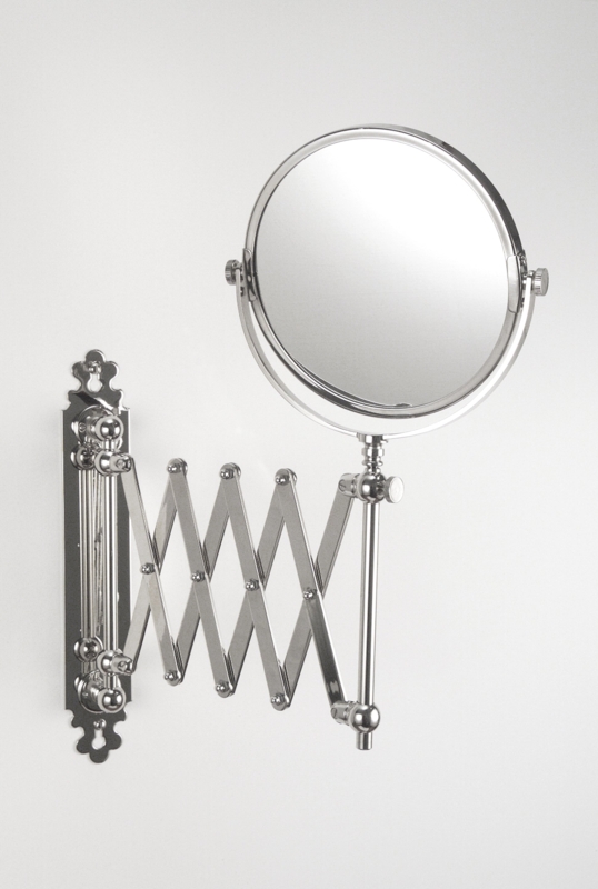Polished Brass Wall Mounted Mirror, Extendable Concertina Arm