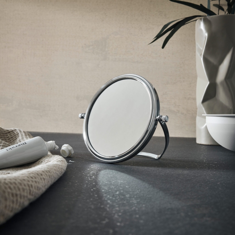 Polished Chrome LED Cosmetic Mirror, Articulated Swivel Arm