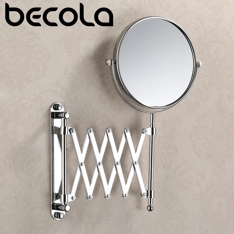 Polished Gold Vanity Mirror, Retractable Swivel Arm, Wall Mount