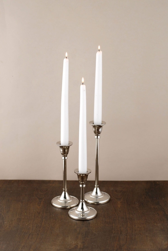 Polished Silver Candlestick Holder Turned Stem Traditional