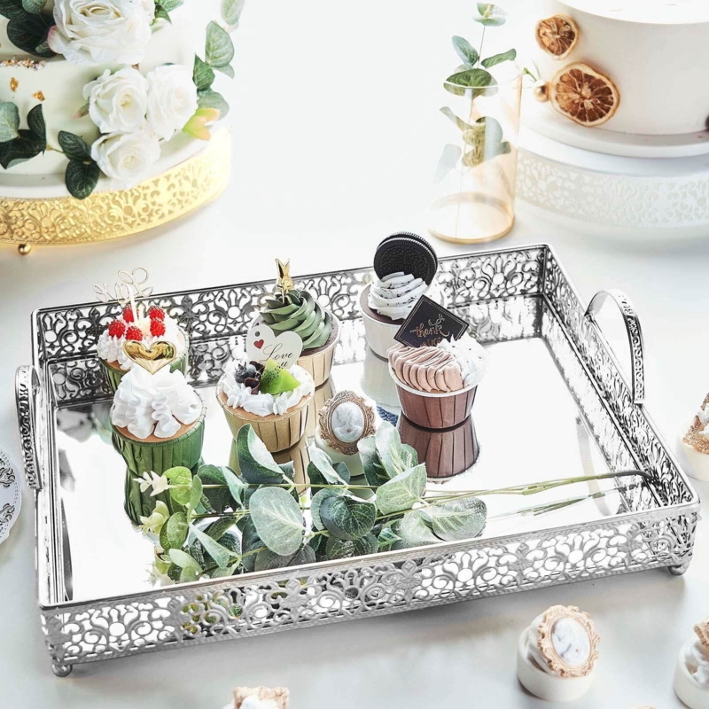Polished Silver Decorative Tray with Filigree Sides and Ball Feet.