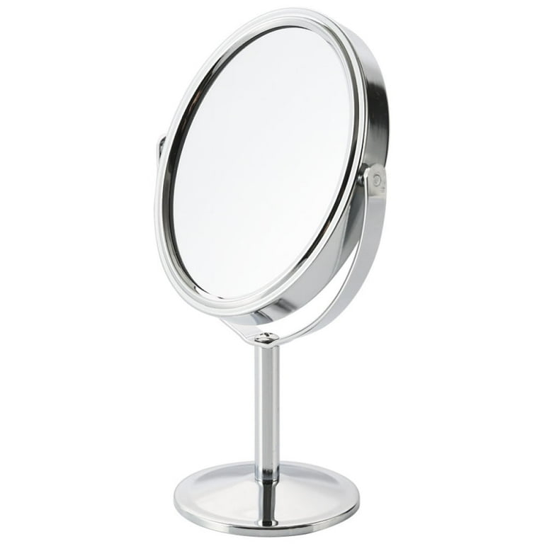 Polished Silver Tabletop Makeup Mirror, 360 Degree Swivel Base