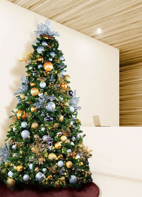 Pre-Decorated Christmas Tree, Modern Luxury Urban Living Room Decor