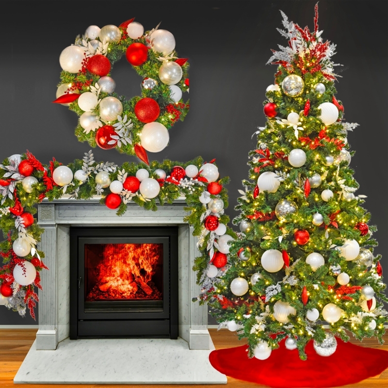 Pre-Decorated Christmas Tree, Snowflake Topper, Peppermint Theme