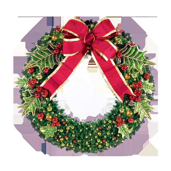 Pre-Decorated Holiday Wreaths with Holly Leaves, Red Bows and Ornaments