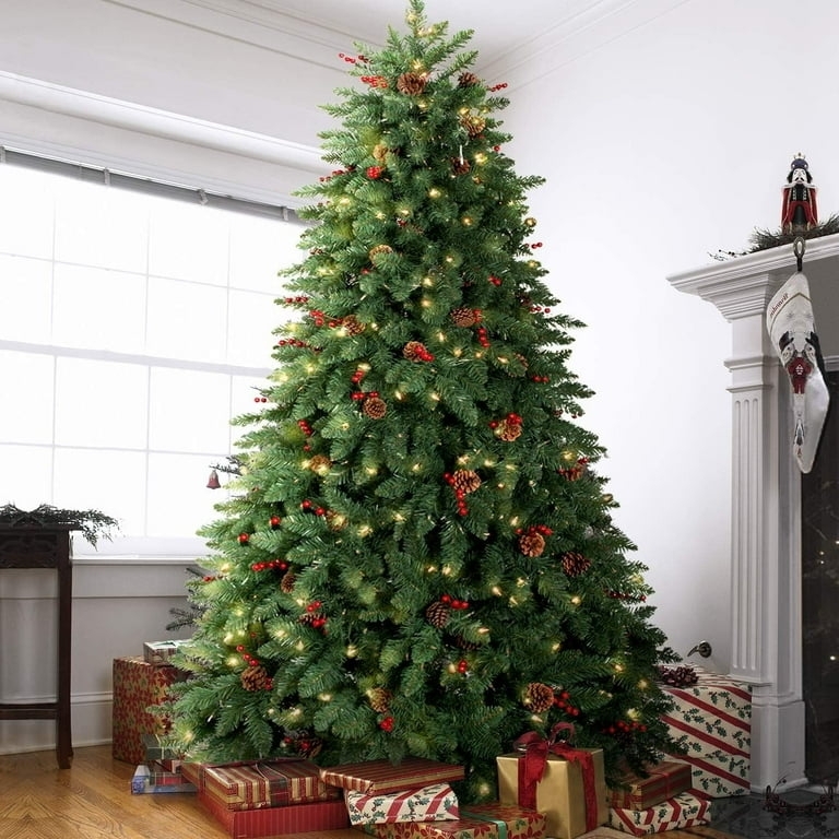 Pre-Decorated Slim Pine Tree Berry Accents Pinecones Artificial