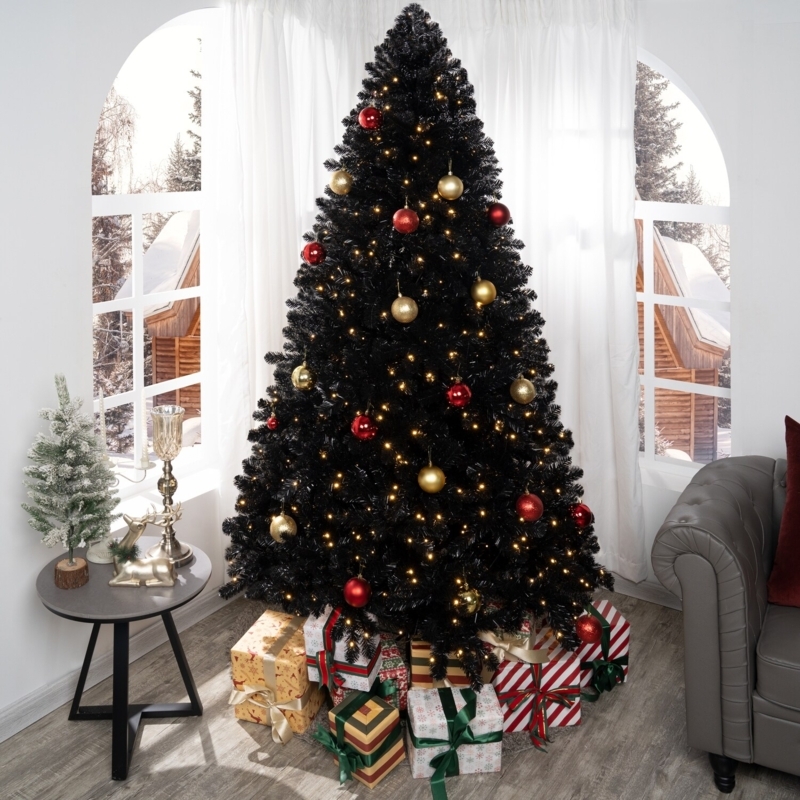Pre-Lit Artificial Christmas Tree Full Profile Black Foliage Eclectic