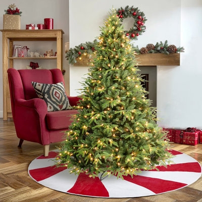 Pre-lit Artificial Evergreen Knit Tree Skirt Traditional Red Green