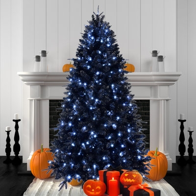 Pre-lit Artificial Tree Black Foliage Cool White LEDs Gothic Style