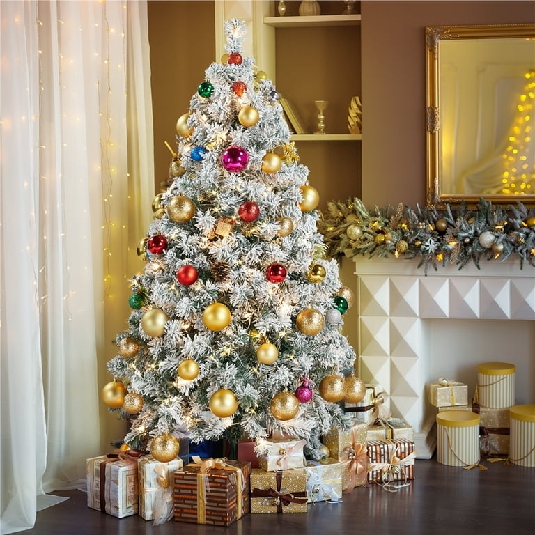 Pre-Lit Christmas Tree in Frosted White with Metal Cross Stand