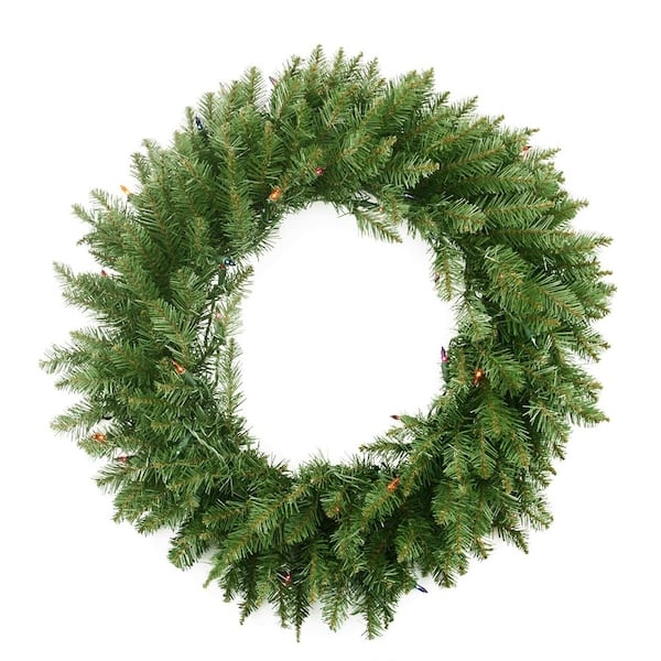 Pre-lit Christmas Wreath with Vibrant Multi-Color Lights and Pine Foliage